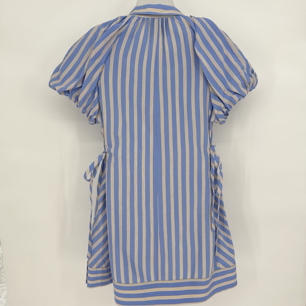 3.1 Phillip Lim Sz 2 Collared Puff Sleeve‎ Short Shirt Dress Striped Side Ties - Picture 3 of 7